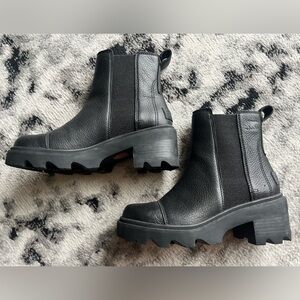 Sorel Black Waterproof Ankle Boots with Chunky Platform